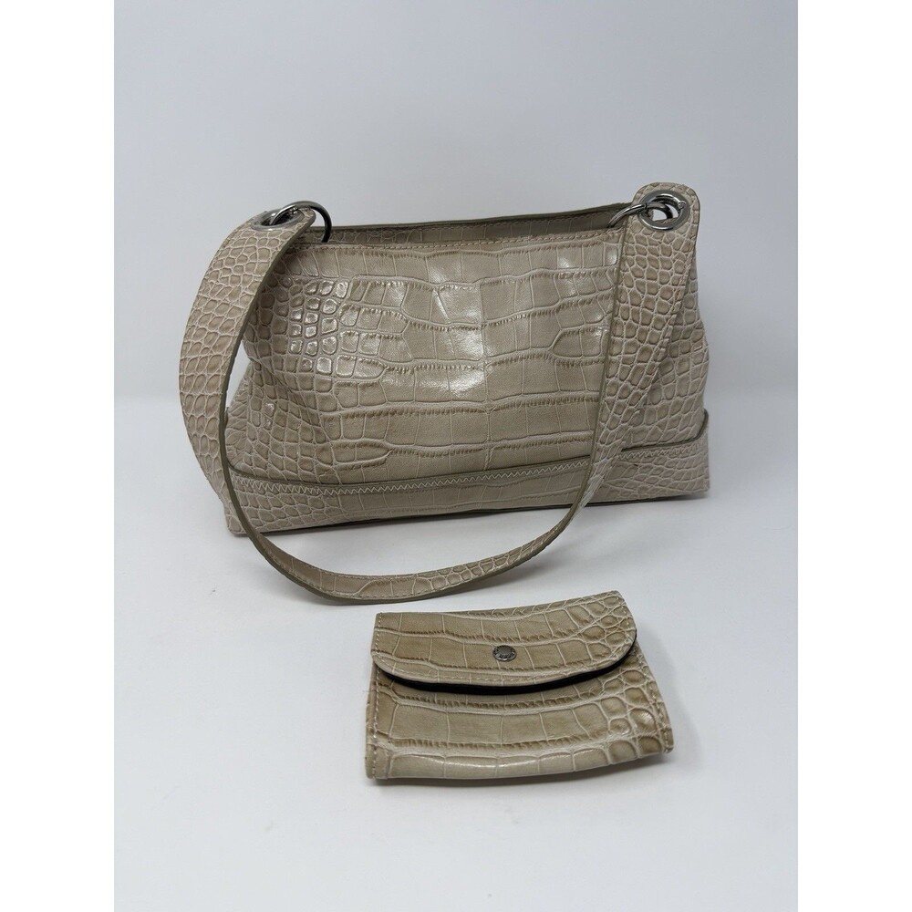 Vintage Tommy Hilfiger Beige Faux Crocodile Snake Skin Bag Purse + Pouch Y2K
